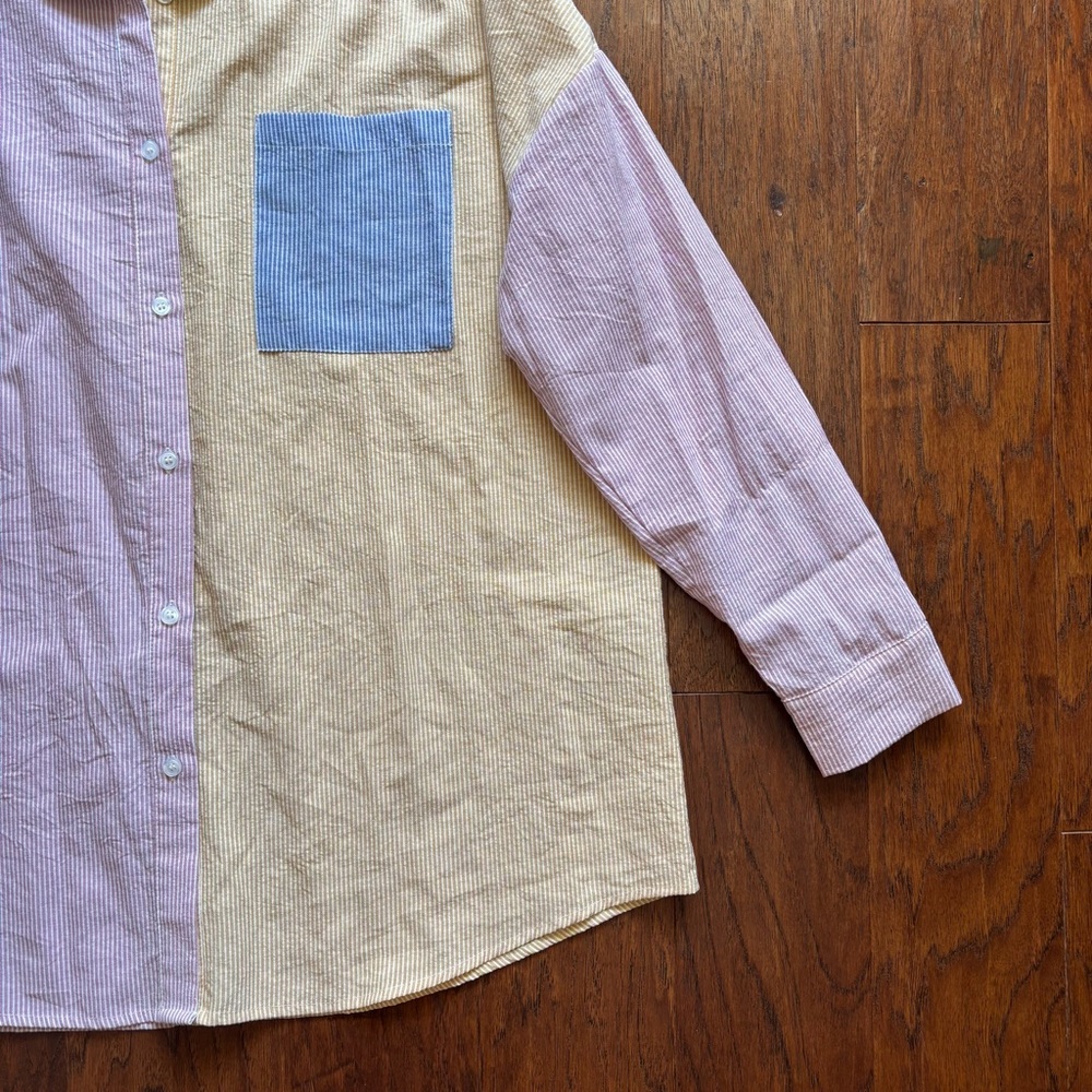 Vici Oversized Patchwork Pinstripe Button Down | … - image 5